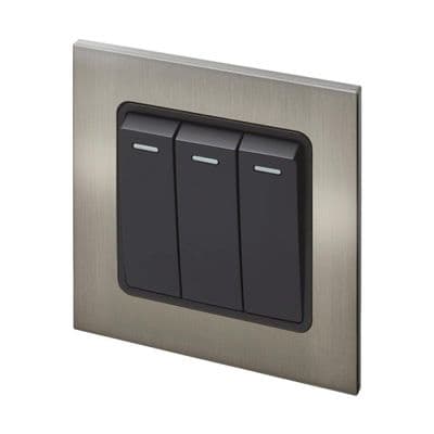 Retrotouch Aura 3 Gang Rocker Light Switch - Brushed Nickel BM11BN-R32B