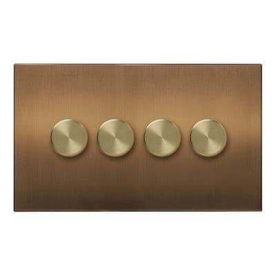 Retrotouch Aura 4 Gang LED Dimmer Switch - Brushed Bronze with Brass Knobs BM29BZ-D42B-LEDBB