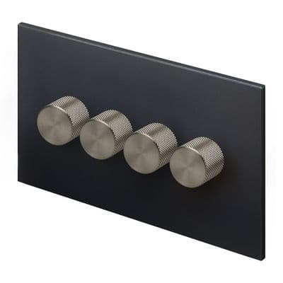 Retrotouch Aura 4 Gang LED Dimmer Switch - Matt Black with Nickel Knobs MM29MB-D42B-LEDBN
