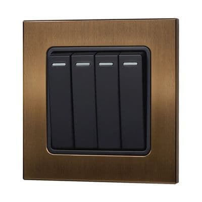Retrotouch Aura 4 Gang Rocker Light Switch - Brushed Bronze BM11BZ-R42B