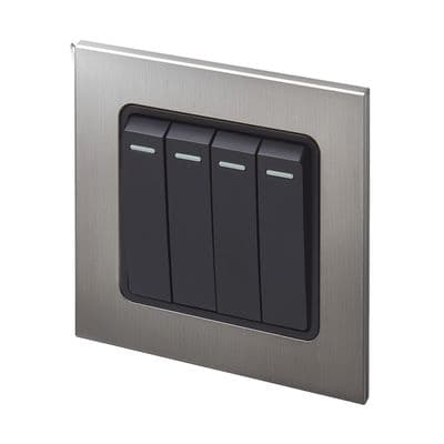 Retrotouch Aura 4 Gang Rocker Light Switch - Brushed Nickel BM11BN-R42B