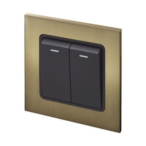 Retrotouch Aura BM11BB-R22B 2 Gang Light Switch - Brushed Brass