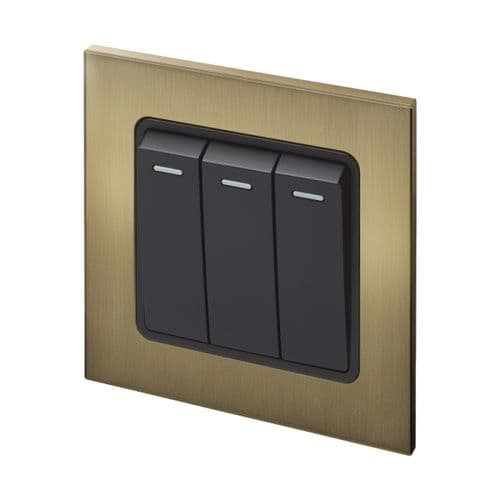 Retrotouch Aura BM11BB-R32B 3 Gang Rocker Light Switch - Brushed Brass