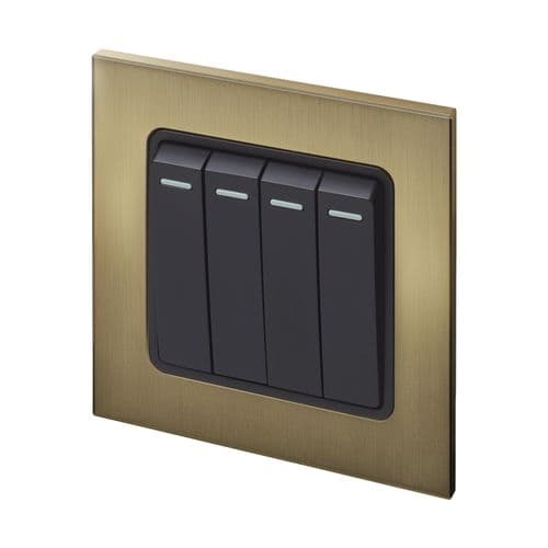 Retrotouch Aura BM11BB-R42B 4 Gang Rocker Light Switch - Brushed Brass