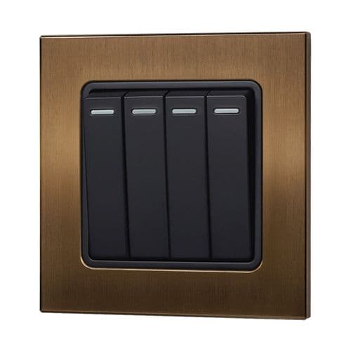 Retrotouch Aura BM11BZ-R42B 4 Gang Rocker Light Switch - Brushed Bronze