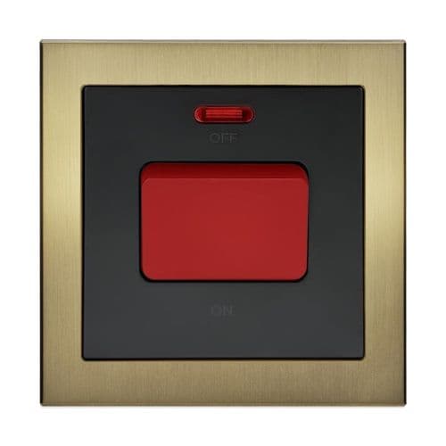 Retrotouch Aura BM12BB-R45B 1 Gang 45A Cooker Switch with Neon - Brushed Brass