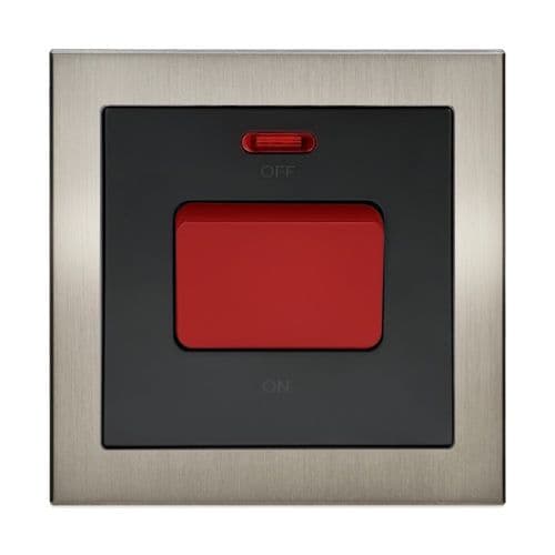 Retrotouch Aura BM12BN-R45B 1 Gang 45A Cooker Switch with Neon - Brushed Nickel