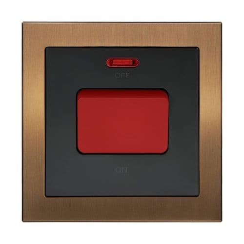 Retrotouch Aura BM12BZ-R45B 1 Gang 45A Cooker Switch with Neon - Brushed Bronze
