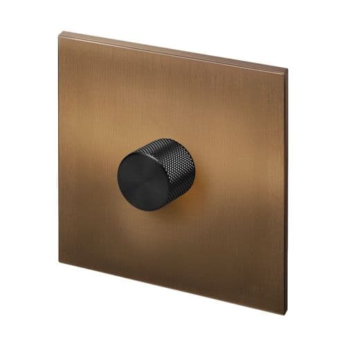Retrotouch Aura BM15BZ-D12B-LEDBZ 1 Gang LED Dimmer Switch - Brushed Bronze with Black Knob