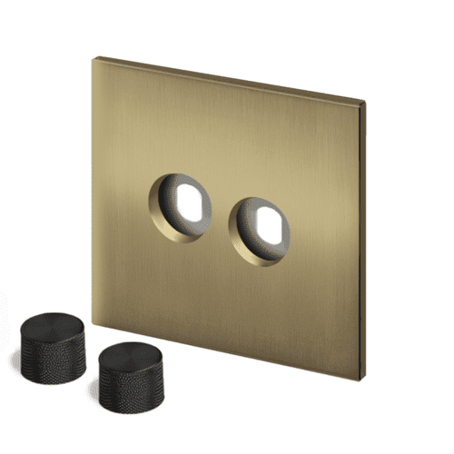 Retrotouch Aura BM16BB-D22B-B Dimmer Plate 2 Gang with Black Knobs - Brushed Brass