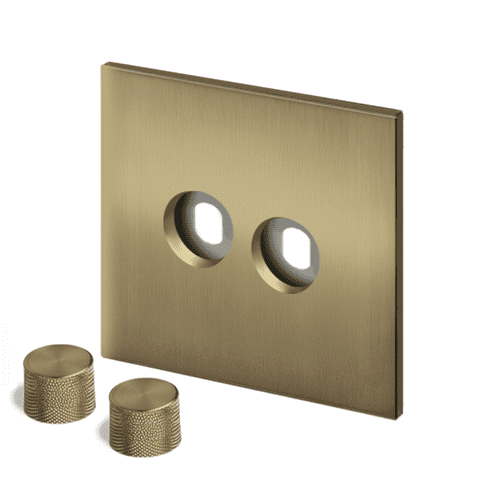 Retrotouch Aura BM16BB-D22B-BB Dimmer Plate 2 Gang with Brass Knobs - Brushed Brass
