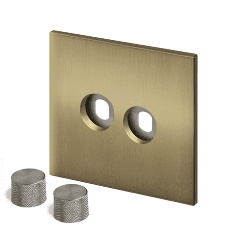 Retrotouch Aura BM16BB-D22B-BN Dimmer Plate 2 Gang with Nickel Knobs - Brushed Brass