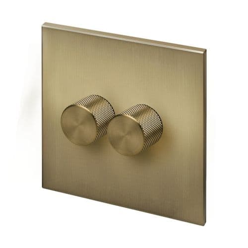 Retrotouch Aura BM16BB-D22B-LEDBB 2 Gang LED Dimmer Switch - Brushed Brass with Brass Knobs