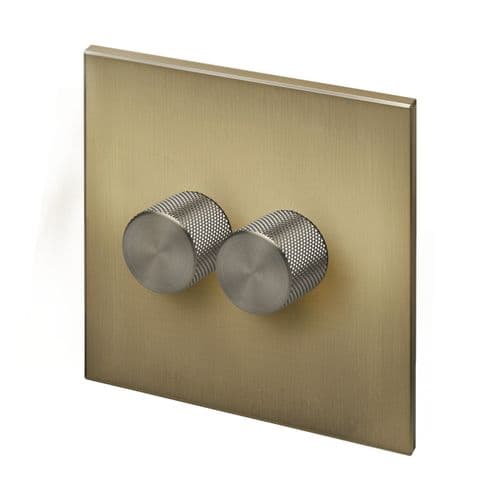 Retrotouch Aura BM16BB-D22B-LEDBN 2 Gang LED Dimmer Switch - Brushed Brass with Nickel Knobs