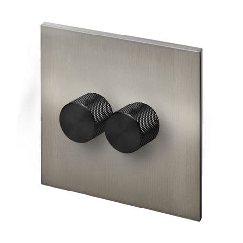 Retrotouch Aura BM16BN-D22B-LEDB 2 Gang LED Dimmer Switch - Brushed Nickel with Black Knobs