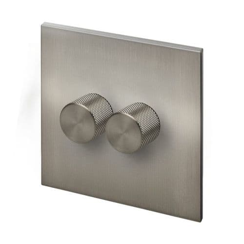 Retrotouch Aura BM16BN-D22B-LEDBN 2 Gang LED Dimmer Switch - Brushed Nickel with Nickel Knobs