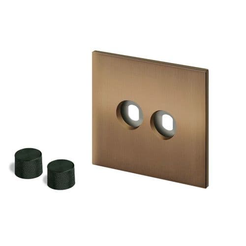 Retrotouch Aura BM16BZ-D22B-B Dimmer Plate 2 Gang with Black Knobs - Brushed Bronze