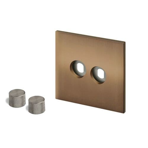 Retrotouch Aura BM16BZ-D22B-BN Dimmer Plate 2 Gang with Nickel Knobs - Brushed Bronze
