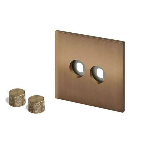 Retrotouch Aura BM16BZ-D22B-BR Dimmer Plate 2 Gang with Brass Knobs - Brushed Bronze