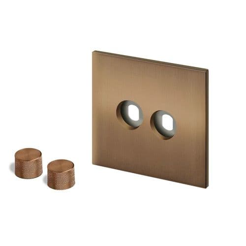 Retrotouch Aura BM16BZ-D22B-BZ Dimmer Plate 2 Gang with Bronze Knobs - Brushed Bronze
