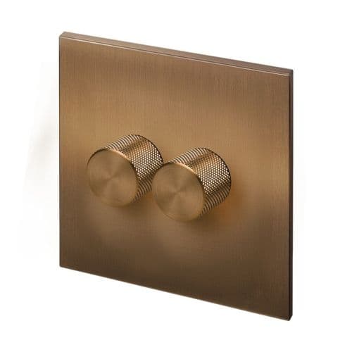 Retrotouch Aura BM16BZ-D22B-LEDBZ 2 Gang LED Dimmer Switch - Brushed Bronze with Bronze Knobs