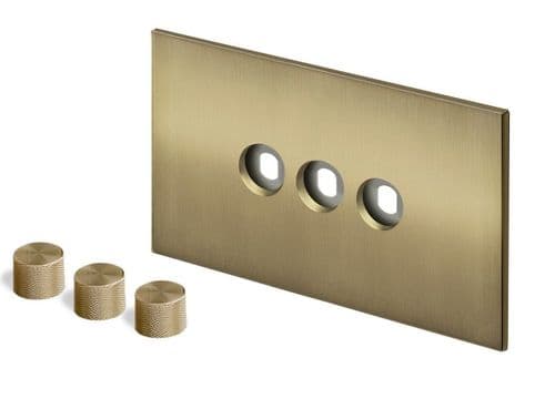 Retrotouch Aura BM28BB-D32B-BB Dimmer Plate 3 Gang with Brass Knobs - Brushed Brass