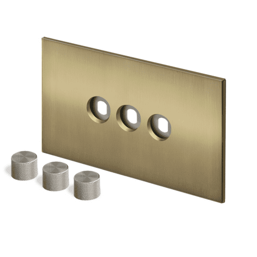 Retrotouch Aura BM28BB-D32B-BN Dimmer Plate 3 Gang with Nickel Knobs - Brushed Brass