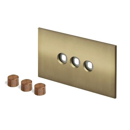 Retrotouch Aura BM28BB-D32B-BZ Dimmer Plate 3 Gang with Bronze Knobs - Brushed Brass