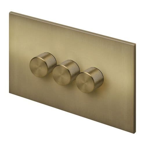 Retrotouch Aura BM28BB-D32B-LEDBB 3 Gang LED Dimmer Switch - Brushed Brass with Brass Knobs
