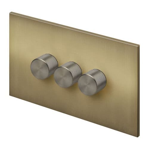 Retrotouch Aura BM28BB-D32B-LEDBN 3 Gang LED Dimmer Switch - Brushed Brass with Nickel Knobs