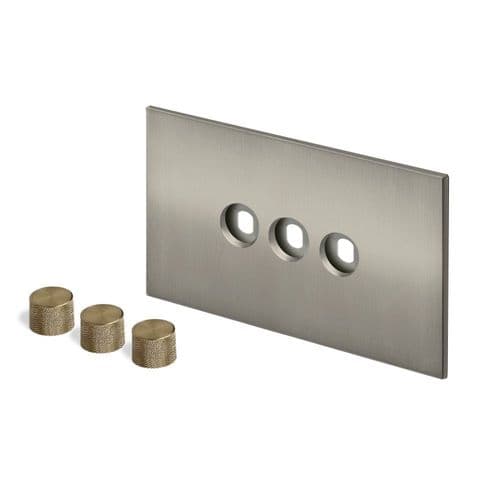 Retrotouch Aura BM28BN-D32B-BR Dimmer Plate 3 Gang with Brass Knobs - Brushed Nickel