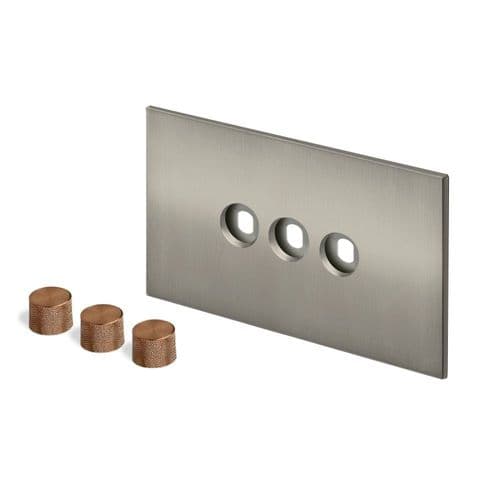 Retrotouch Aura BM28BN-D32B-BZ Dimmer Plate 3 Gang with Bronze Knobs - Brushed Nickel