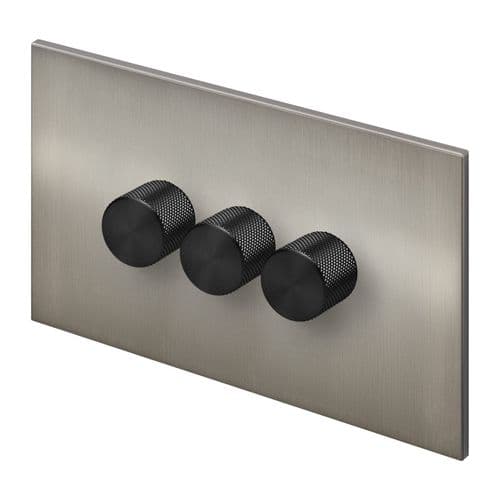 Retrotouch Aura BM28BN-D32B-LEDB 3 Gang LED Dimmer Switch - Brushed Nickel with Black Knobs