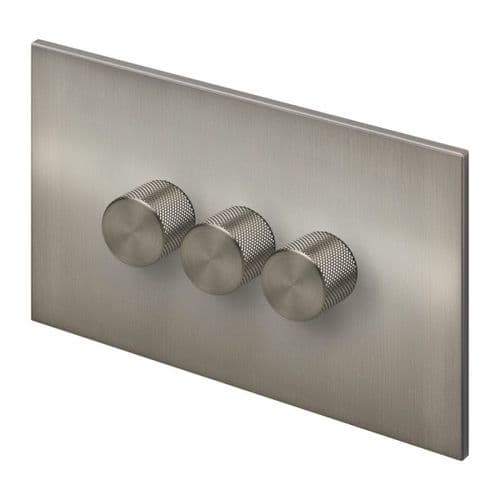 Retrotouch Aura BM28BN-D32B-LEDBN 3 Gang LED Dimmer Switch - Brushed Nickel with Nickel Knobs