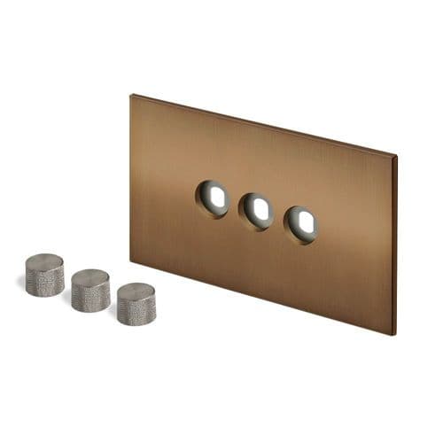 Retrotouch Aura BM28BZ-D32B-BN Dimmer Plate 3 Gang with Nickel Knobs - Brushed Bronze