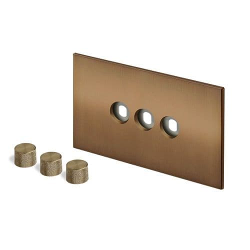 Retrotouch Aura BM28BZ-D32B-BR Dimmer Plate 3 Gang with Brass Knobs - Brushed Bronze