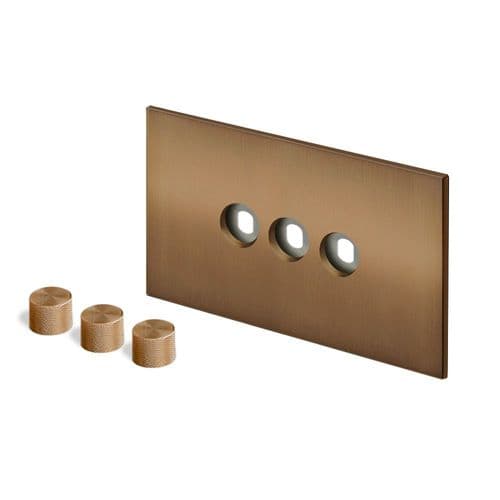 Retrotouch Aura BM28BZ-D32B-BZ Dimmer Plate 3 Gang with Bronze Knobs - Brushed Bronze