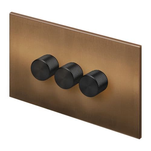 Retrotouch Aura BM28BZ-D32B-LEDB 3 Gang LED Dimmer Switch - Brushed Bronze with Black Knobs