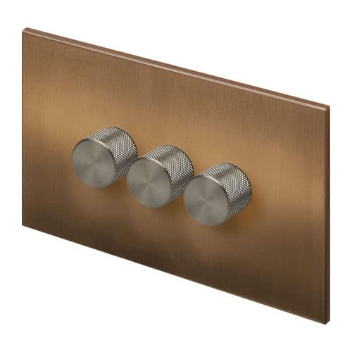 Retrotouch Aura BM28BZ-D32B-LEDBN 3 Gang LED Dimmer Switch - Brushed Bronze with Nickel Knobs