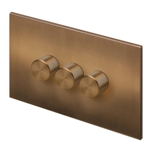 Retrotouch Aura BM28BZ-D32B-LEDBZ 3 Gang LED Dimmer Switch - Brushed Bronze with Bronze Knobs