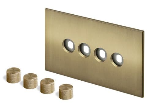 Retrotouch Aura BM29BB-D42B-BB Dimmer Plate 4 Gang with Brass Knobs - Brushed Brass
