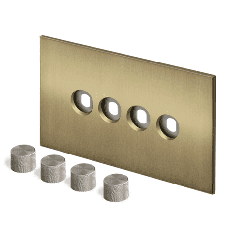 Retrotouch Aura BM29BB-D42B-BN Dimmer Plate 4 Gang with Nickel Knobs - Brushed Brass