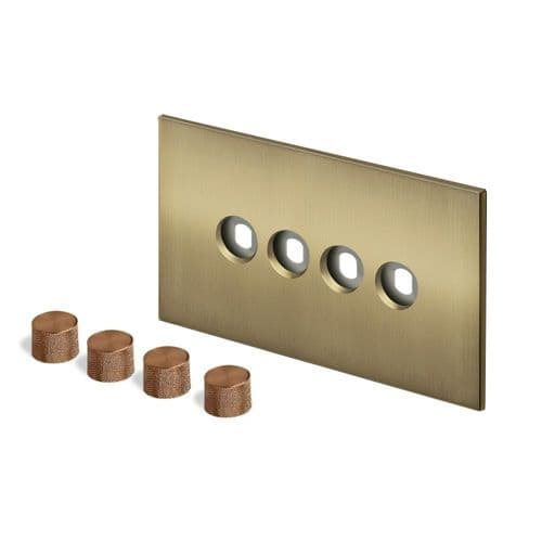 Retrotouch Aura BM29BB-D42B-BZ Dimmer Plate 4 Gang with Bronze Knobs - Brushed Brass
