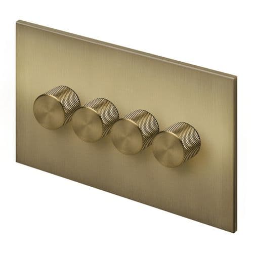 Retrotouch Aura BM29BB-D42B-LEDBB 4 Gang LED Dimmer Switch - Brushed Brass with Brass Knobs
