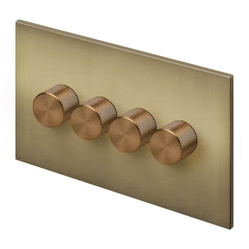 Retrotouch Aura BM29BB-D42B-LEDBZ 4 Gang LED Dimmer Switch - Brushed Brass with Bronze Knobs