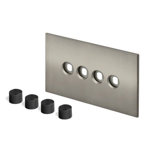 Retrotouch Aura BM29BN-D42B-B Dimmer Plate 4 Gang with Black Knobs - Brushed Nickel