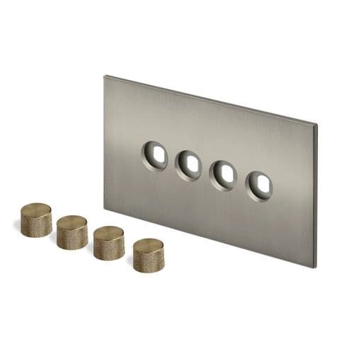 Retrotouch Aura BM29BN-D42B-BR Dimmer Plate 4 Gang with Brass Knobs - Brushed Nickel