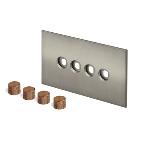Retrotouch Aura BM29BN-D42B-BZ Dimmer Plate 4 Gang with Bronze Knobs - Brushed Nickel