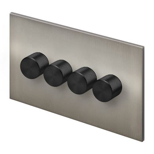Retrotouch Aura BM29BN-D42B-LEDB 4 Gang LED Dimmer Switch - Brushed Nickel with Black Knobs
