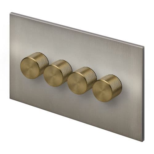 Retrotouch Aura BM29BN-D42B-LEDBB 4 Gang LED Dimmer Switch - Brushed Nickel with Brass Knobs
